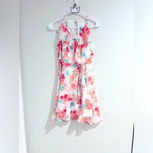 Almost Famous Orange Floral White Dress Sleeveless Size M